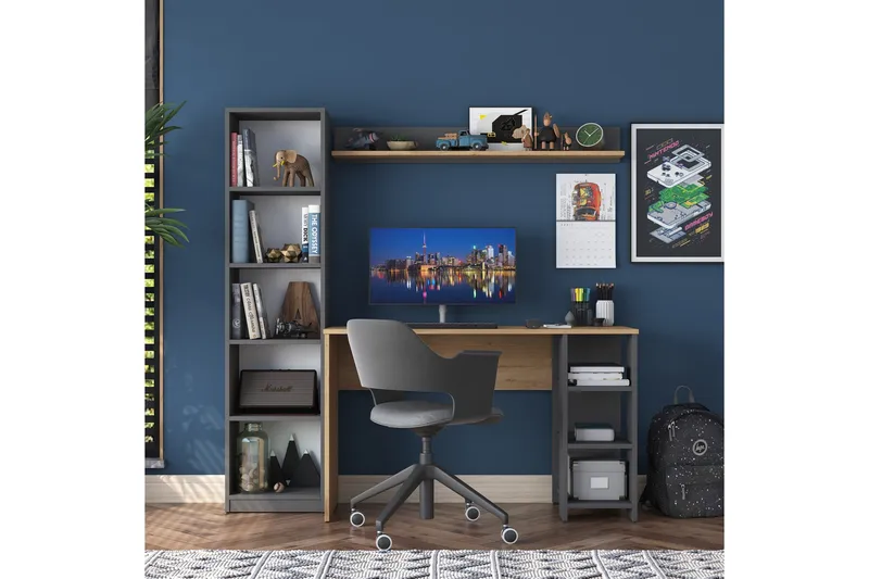 Eireann Kirjoituspöytä 45x160 cm - Pähkinäpuu/Antrasiitti - Huonekalut - Pöytä & ruokailuryhmä - Työpöytä - Tietokonepöytä