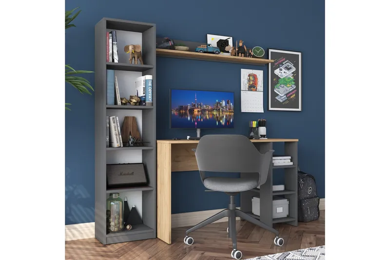 Eireann Kirjoituspöytä 45x160 cm - Pähkinäpuu/Antrasiitti - Huonekalut - Pöytä & ruokailuryhmä - Työpöytä - Tietokonepöytä