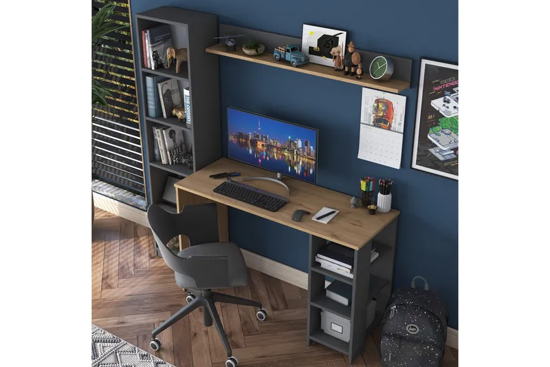 Eireann Kirjoituspöytä 45x160 cm - Pähkinäpuu/Antrasiitti - Huonekalut - Pöytä & ruokailuryhmä - Työpöytä - Tietokonepöytä