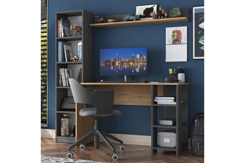 Eireann Kirjoituspöytä 45x160 cm - Pähkinäpuu/Antrasiitti - Huonekalut - Pöytä & ruokailuryhmä - Työpöytä - Tietokonepöytä