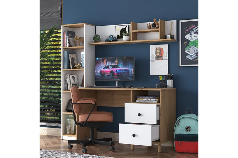 Eireann Kirjoituspöytä 50x120 cm - Pähkinäpuu/Valkoinen - Huonekalut - Pöytä & ruokailuryhmä - Työpöytä - Tietokonepöytä