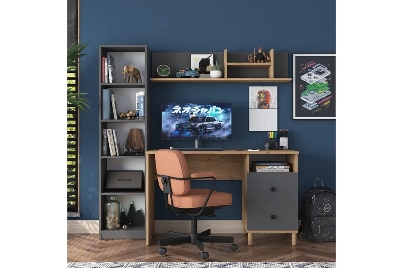 Eireann Kirjoituspöytä 50x120 cm - Pähkinäpuu/Antrasiitti - Huonekalut - Pöytä & ruokailuryhmä - Työpöytä - Tietokonepöytä