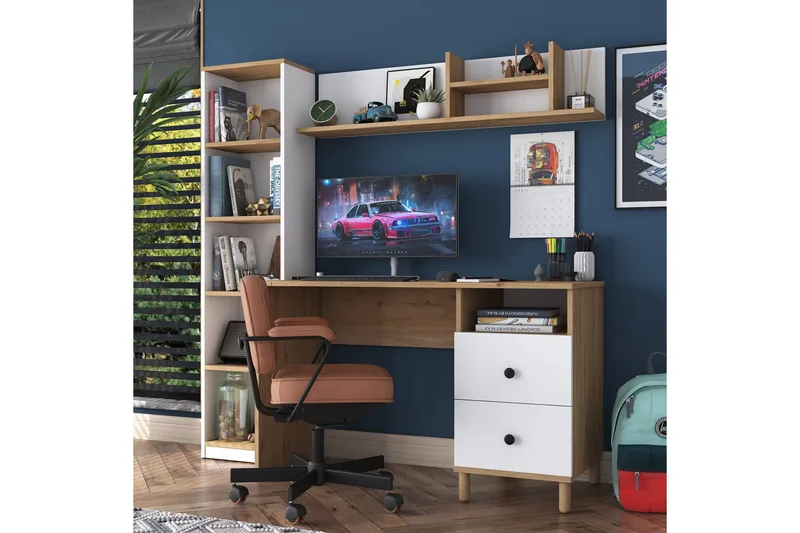 Eireann Kirjoituspöytä 50x120 cm - Pähkinäpuu/Valkoinen - Huonekalut - Pöytä & ruokailuryhmä - Työpöytä - Tietokonepöytä