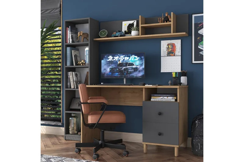 Eireann Kirjoituspöytä 50x120 cm - Pähkinäpuu/Antrasiitti - Huonekalut - Pöytä & ruokailuryhmä - Työpöytä - Tietokonepöytä