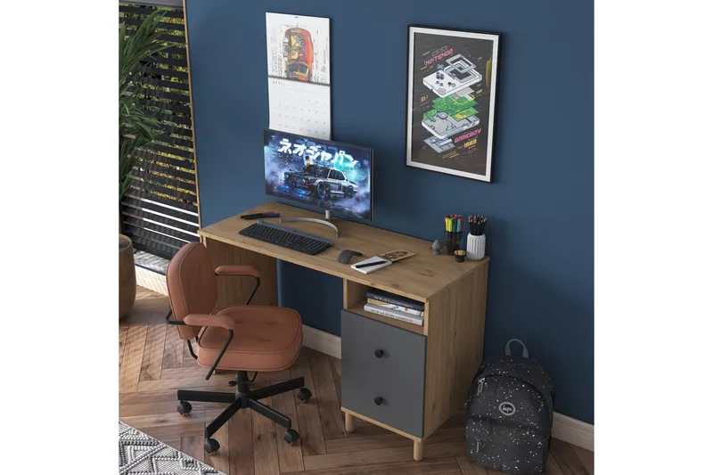 Eireann Kirjoituspöytä 50x120 cm - Pähkinäpuu/Antrasiitti - Huonekalut - Pöytä & ruokailuryhmä - Työpöytä - Tietokonepöytä