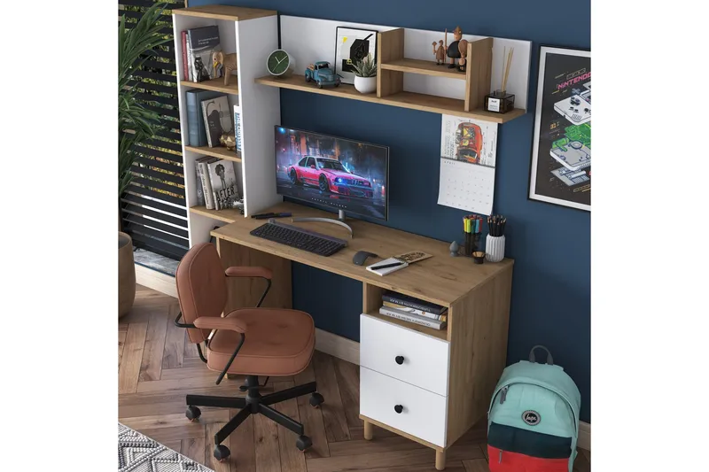 Eireann Kirjoituspöytä 50x120 cm - Pähkinäpuu/Valkoinen - Huonekalut - Pöytä & ruokailuryhmä - Työpöytä - Tietokonepöytä