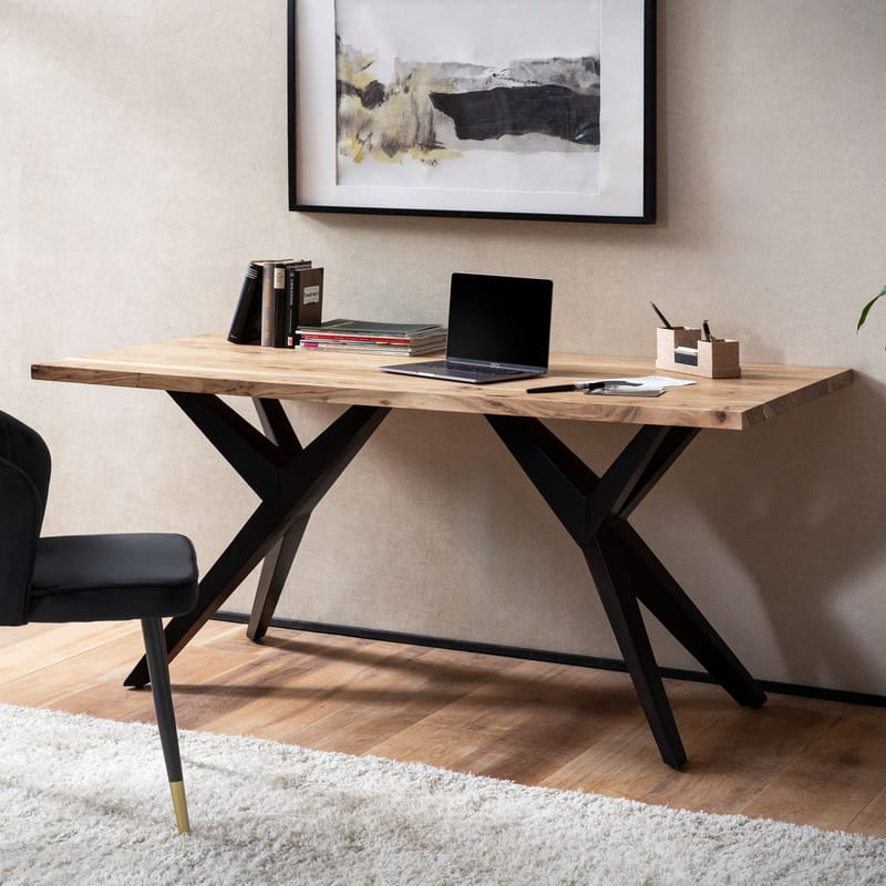 Fenaro-kirjoituspöytä 180x90 cm teollinen tyyli - Vaalean kullanruskea ja mattamusta - Huonekalut - Pöytä & ruokailuryhmä - Työpöytä - Tietokonepöytä