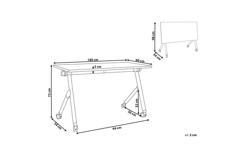 Hopfällbart skrivbord Beliani Bendi Ljus trä/svart, 120x60x75 cm White||Black 180x60x75 cm - Huonekalut - Pöytä & ruokailuryhmä - Työpöytä - Tietokonepöytä