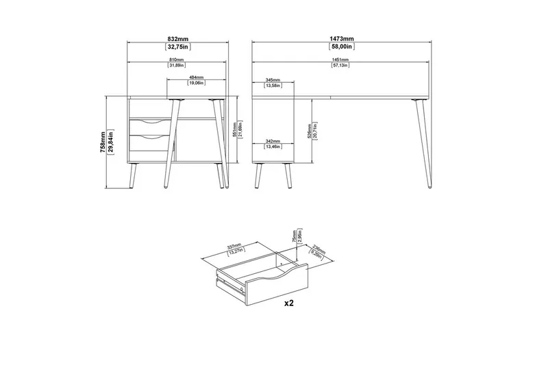 Hostafranc Kirjoituspöytä 81x145,1 cm - Luonnonväri - Huonekalut - Pöytä & ruokailuryhmä - Työpöytä
 - Kirjoituspöytä