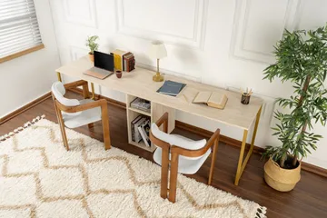 Hu Kirjoituspöytä 60x240 cm - Beige/Kulta - Huonekalut - Pöytä & ruokailuryhmä - Työpöytä - Tietokonepöytä