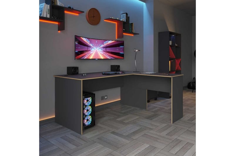 Kirjoituspöydät ja tietokonepöydät Kirjoituspöytä Quelanwich, antrasiitti / tammi Antracit, Red Colored Wood - Huonekalut - Pöytä & ruokailuryhmä - Työpöytä - Tietokonepöytä