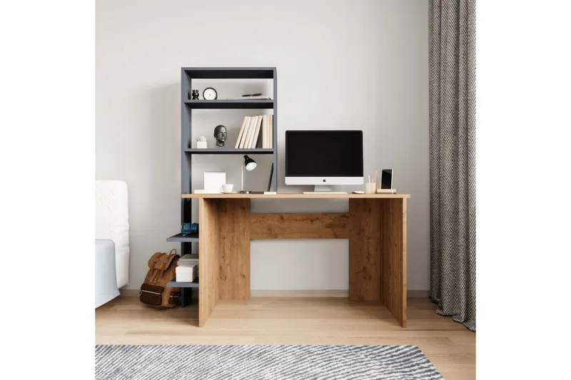 Kirjoituspöytä & Kirjahylly Sorav Tammi / Antrasiitti - Tammi / Antrasiitti - Huonekalut - Pöytä & ruokailuryhmä - Työpöytä - Tietokonepöytä