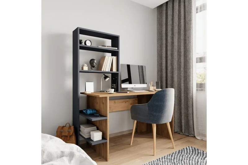 Kirjoituspöytä & Kirjahylly Sorav Tammi / Antrasiitti - Tammi / Antrasiitti - Huonekalut - Pöytä & ruokailuryhmä - Työpöytä - Tietokonepöytä