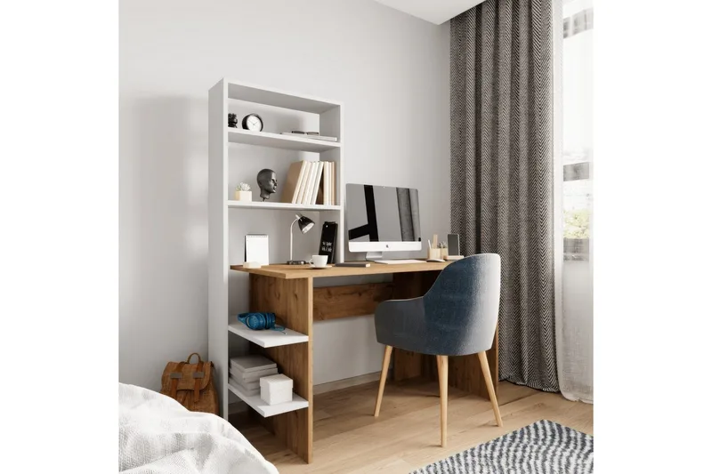 Kirjoituspöytä & Kirjahylly Sorav Tammi / Valkoinen, Tammi / Valkoinen