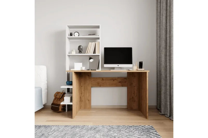Kirjoituspöytä & Kirjahylly Sorav Tammi / Valkoinen - Tammi / Valkoinen - Huonekalut - Pöytä & ruokailuryhmä - Työpöytä - Tietokonepöytä