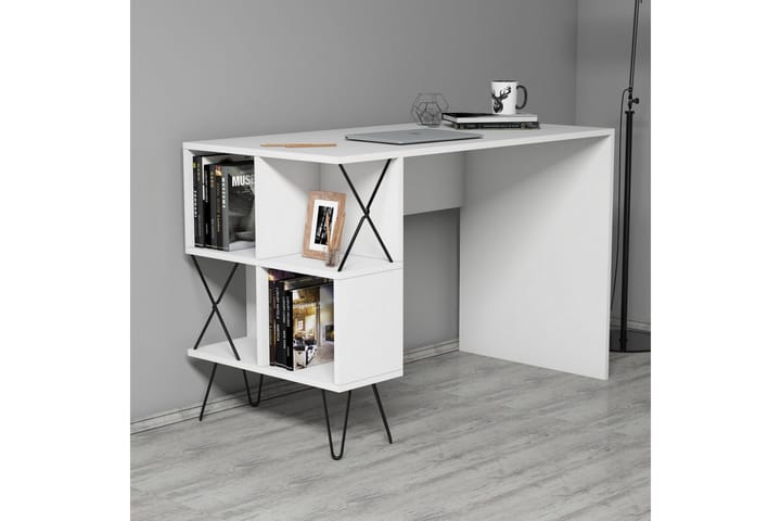 Kirjoituspöytä Amtorp 120 cm Säilytyksellä Hylly+Kirjahylly - Extra Valkoinen - Tietokonepöytä
 - Kirjoituspöytä