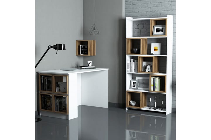 Kirjoituspöytä Amtorp 120 cm Säilytyksellä+Seinähylly + - Valkoinen/Ruskea - Tietokonepöytä
 - Kirjoituspöytä