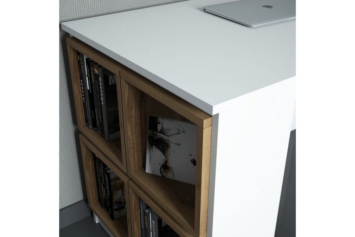 Kirjoituspöytä Amtorp 120 Säilytyksellä Hylly+Seinähylly - Valkoinen/Ruskea/Tammi - Tietokonepöytä
 - Kirjoituspöytä