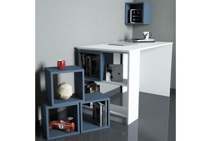 Kirjoituspöytä Amtorp 120 Säilytyksellä Hylly+Seinähylly - Valkoinen/Sininen - Kirjoituspöytä - Tietokonepöytä