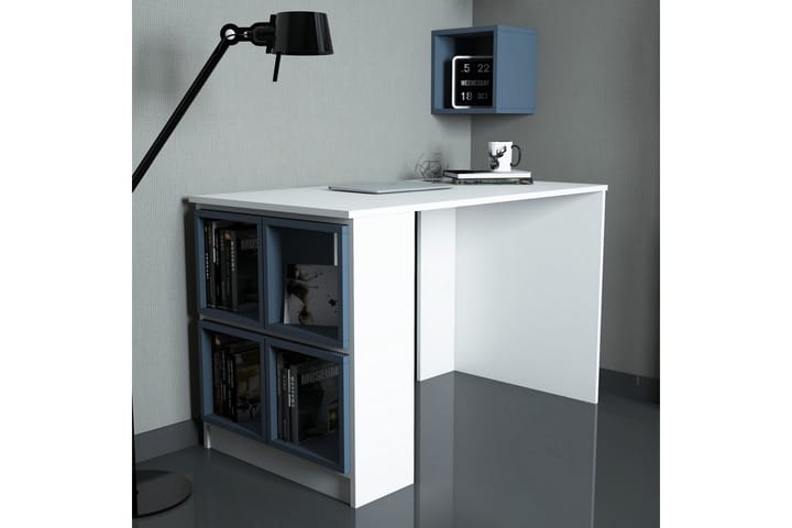 Kirjoituspöytä Amtorp 120 Säilytyksellä Hylly+Seinähylly - Valkoinen/Sininen - Kirjoituspöytä - Tietokonepöytä