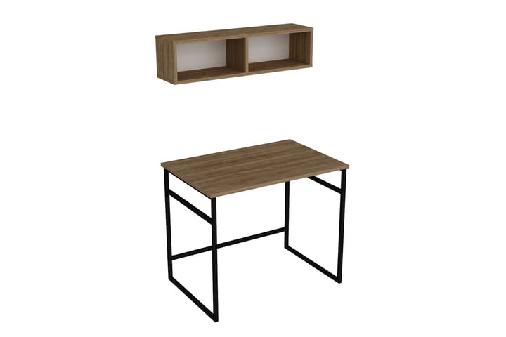 Kirjoituspöytä Buskahult 90 cm Säilytyksellä Seinähylly - Ruskea/Valkoinen/Musta - Tietokonepöytä
 - Kirjoituspöytä