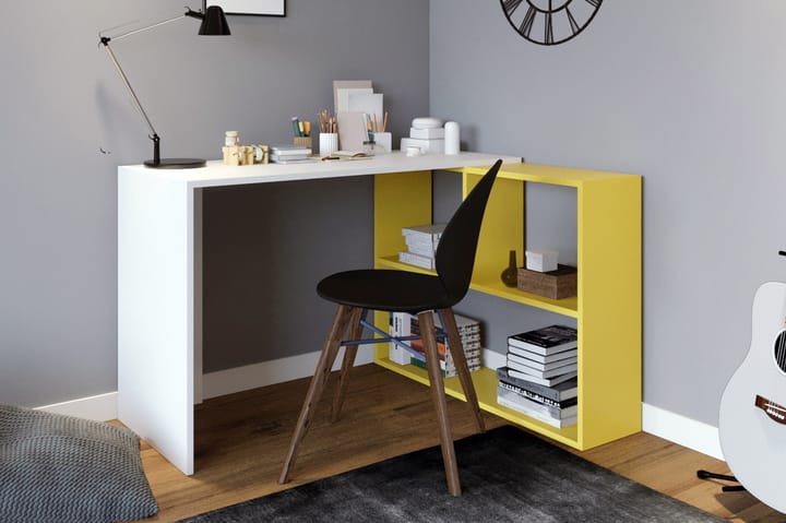 Kirjoituspöytä Canedia 120 cm Säilytyksellä Hyllyt - Valkoinen/Keltainen - Tietokonepöytä
 - Kirjoituspöytä