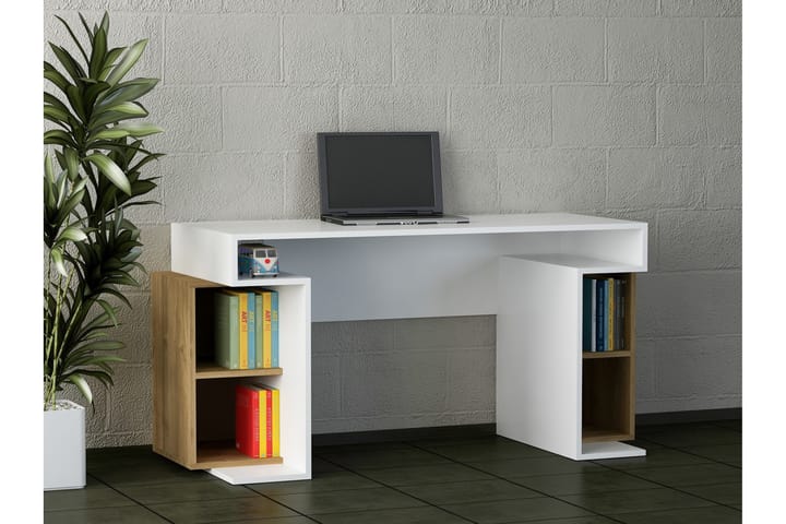 Kirjoituspöytä Clora 153 cm SäilytykselläsJalat - Valkoinen/Pähkinänruskea - Tietokonepöytä
 - Kirjoituspöytä
