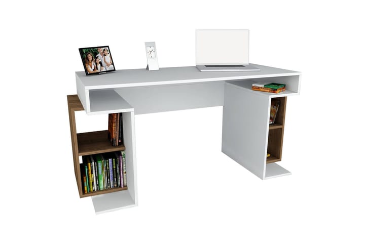Kirjoituspöytä Clora 153 cm SäilytykselläsJalat - Valkoinen/Pähkinänruskea - Tietokonepöytä
 - Kirjoituspöytä