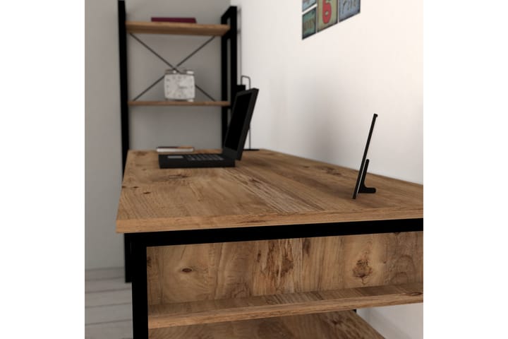 Kirjoituspöytä Dehana 150 cm Säilytyksellä 5 hyllyä - Pähkinänruskea/Musta - Tietokonepöytä
 - Kirjoituspöytä