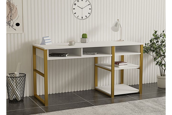 Kirjoituspöytä Emro 150 cm - Kulta/Valkoinen - Kirjoituspöytä - Tietokonepöytä