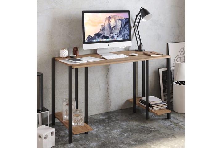 Kirjoituspöytä Froarp 125 cm Säilytyksellä 2 hyllyä - Luonnonväri/Musta - Tietokonepöytä
 - Kirjoituspöytä
