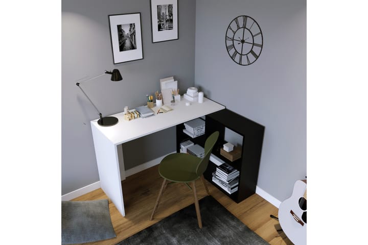 HörnsKirjoituspöytä Canfeza 120 cm Säilytyksellä - Valkoinen/Musta - Tietokonepöytä
 - Kirjoituspöytä