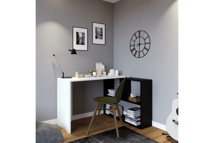 HörnsKirjoituspöytä Canfeza 120 cm Säilytyksellä - Valkoinen/Musta - Tietokonepöytä
 - Kirjoitusp�öytä