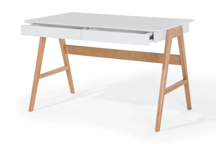 Kirjoituspöytä Hermsen 120 cm Säilytyksellä 2 laatikkoa - Valkoinen/Tammi - Tietokonepöytä
 - Kirjoituspöytä