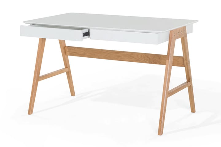 Kirjoituspöytä Hermsen 120 cm Säilytyksellä 2 laatikkoa - Valkoinen/Tammi - Tietokonepöytä
 - Kirjoituspöytä