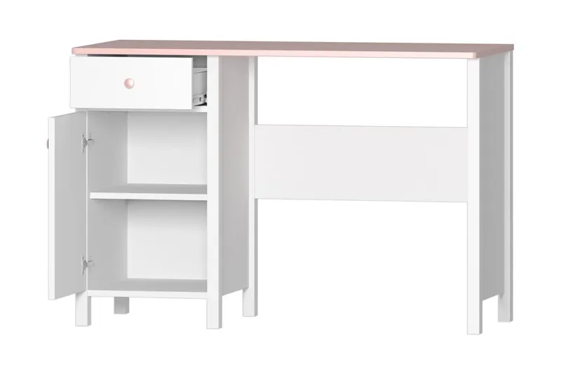 Hilts Skrivbord 110 cm med Förvaring Låda + Skåp NO_BRAND Vit||Pink - Huonekalut - Pöytä & ruokailuryhmä - Työpöytä - Kirjoituspöytä