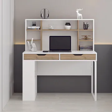 Kirjoituspöytä Kalune Design Mila (120 x 132 x 60 cm) valkoinen/pähkinä - Valkoinen ja pähkinä - Huonekalut - Pöytä & ruokailuryhmä - Työpöytä - Tietokonepöytä