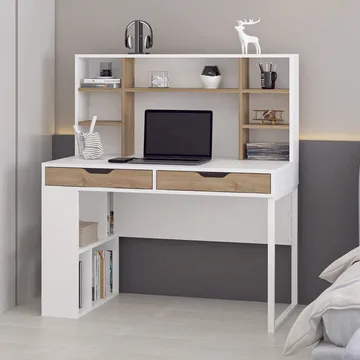 Kirjoituspöytä Kalune Design Mila (120 x 132 x 60 cm) valkoinen/pähkinä - Valkoinen ja pähkinä - Huonekalut - Pöytä & ruokailuryhmä - Työpöytä - Tietokonepöytä