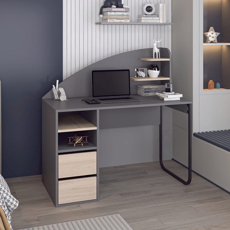 Kirjoituspöytä Kalune Design Mirel (120 x 120 x 60 cm) Antrasiitinharmaa pähkinä - Antrasiitti ja pähkinä - Huonekalut - Pöytä & ruokailuryhmä - Työpöytä - Tietokonepöytä