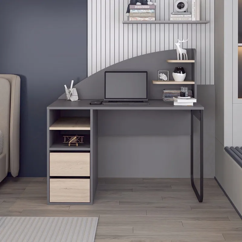 Kirjoituspöytä Kalune Design Mirel (120 x 120 x 60 cm) Antrasiitinharmaa pähkinä - Antrasiitti ja pähkinä - Huonekalut - Pöytä & ruokailuryhmä - Työpöytä - Tietokonepöytä