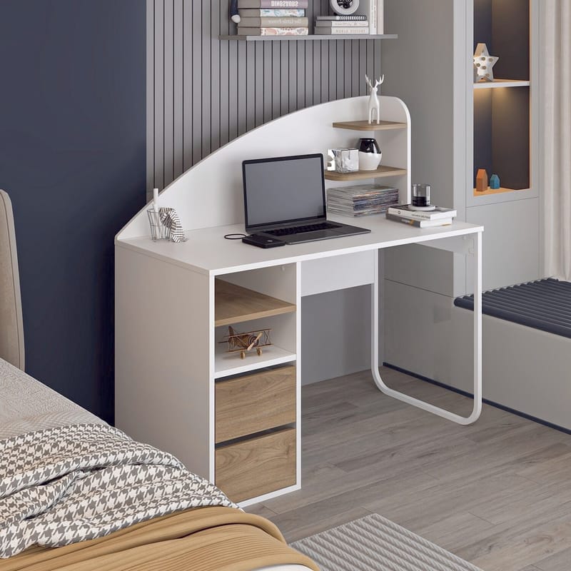 Kirjoituspöytä Kalune Design Mirel (120 x 120 x 60 cm) Valkoinen pähkinä - Valkoinen ja pähkinä - Huonekalut - Pöytä & ruokailuryhmä - Työpöytä - Tietokonepöytä