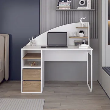 Kirjoituspöytä Kalune Design Mirel (120 x 120 x 60 cm) Valkoinen pähkinä - Valkoinen ja pähkinä - Huonekalut - Pöytä & ruokailuryhmä - Työpöytä - Tietokonepöytä