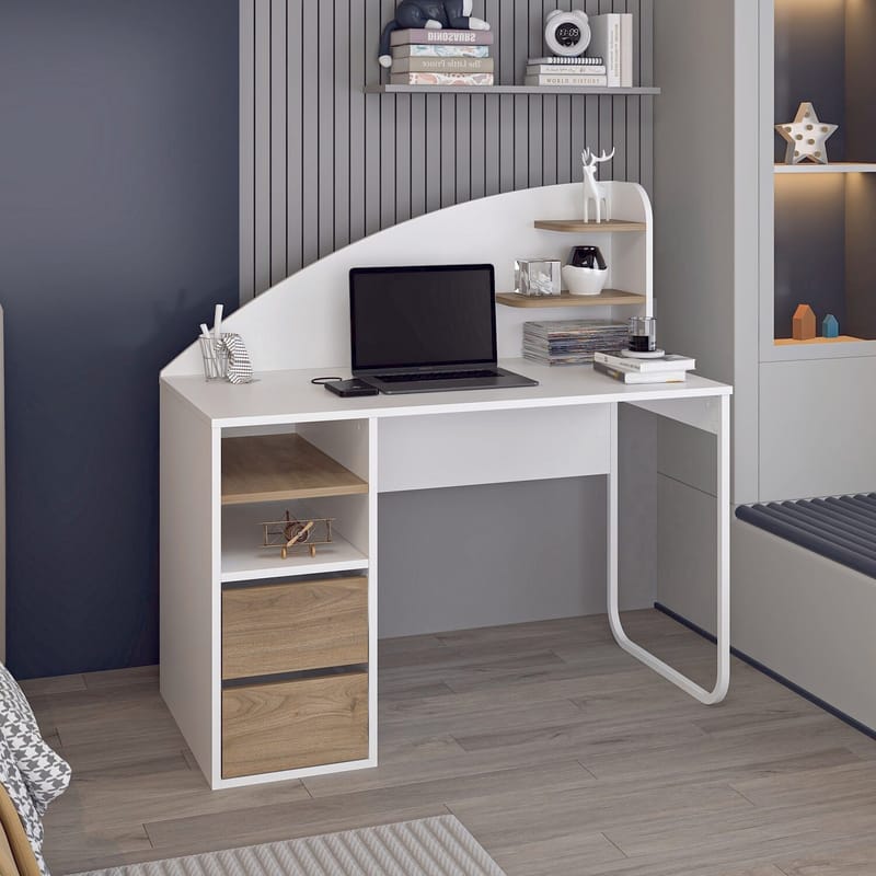 Kirjoituspöytä Kalune Design Mirel (120 x 120 x 60 cm) Valkoinen pähkinä - Valkoinen ja pähkinä - Huonekalut - Pöytä & ruokailuryhmä - Työpöytä - Tietokonepöytä