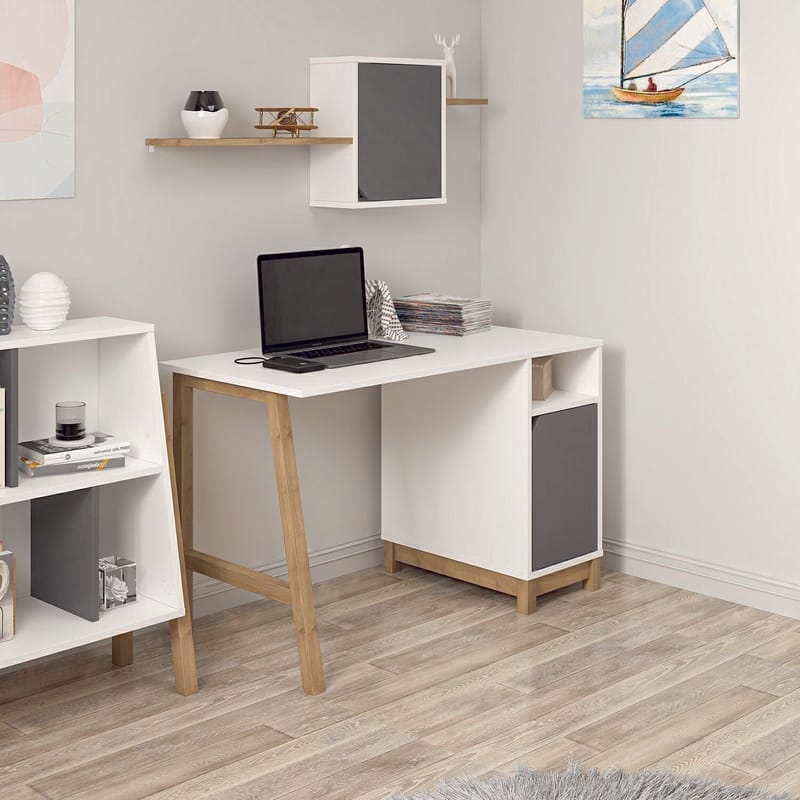 Kirjoituspöytä Kalune Design Venaro (120 x 75 x 60 cm) Valkoinen pähkinä - Valkoinen ja pähkinä - Huonekalut - Pöytä & ruokailuryhmä - Työpöytä - Tietokonepöytä