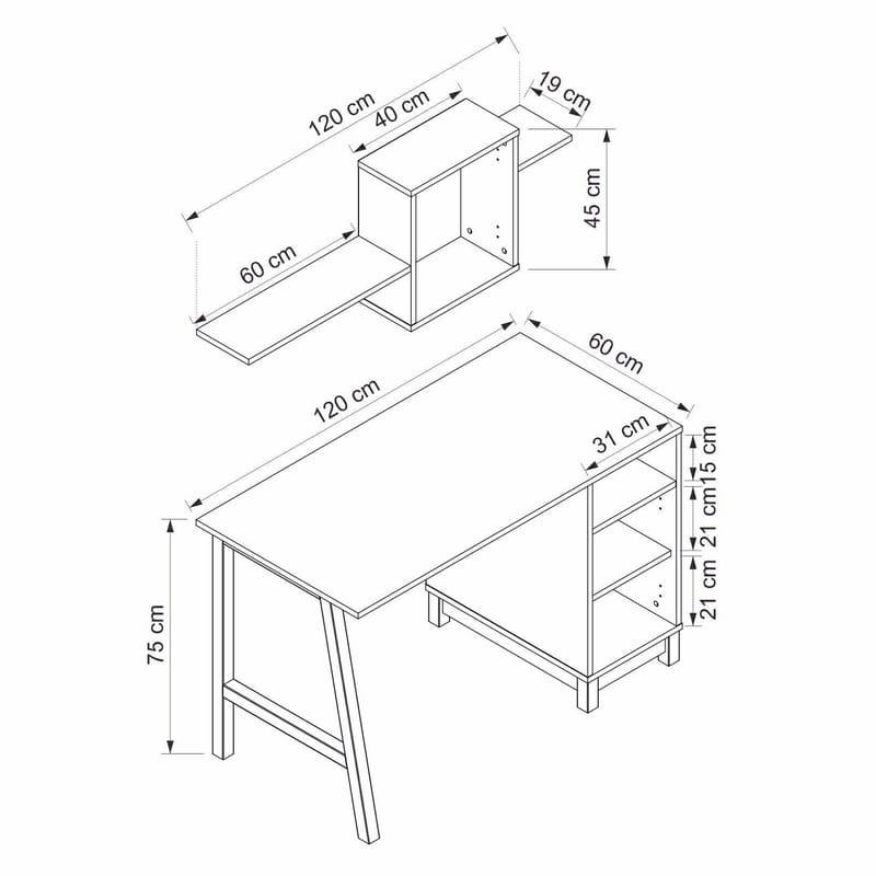 Kirjoituspöytä Kalune Design Venaro (120 x 75 x 60 cm) Valkoinen pähkinä - Valkoinen ja pähkinä - Huonekalut - Pöytä & ruokailuryhmä - Työpöytä - Tietokonepöytä