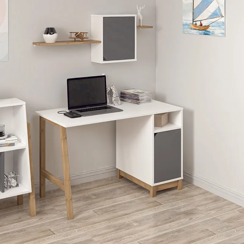 Kirjoituspöytä Kalune Design Venaro (120 x 75 x 60 cm) Valkoinen pähkinä - Valkoinen ja pähkinä - Huonekalut - Pöytä & ruokailuryhmä - Työpöytä - Tietokonepöytä