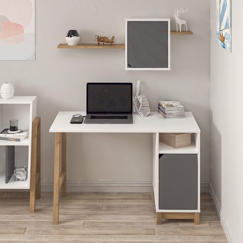 Kirjoituspöytä Kalune Design Venaro (120 x 75 x 60 cm) Valkoinen pähkinä - Valkoinen ja pähkinä - Huonekalut - Pöytä & ruokailuryhmä - Työpöytä - Tietokonepöytä
