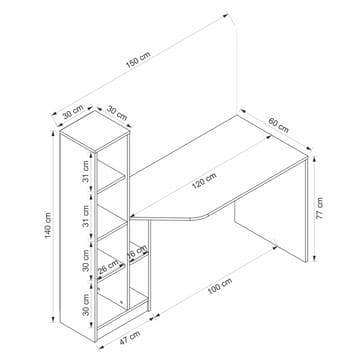 Kirjoituspöytä Kalune Design Viora (150 x 140 x 60 cm) Antrasiitinharmaa pähkinä - Antrasiitti/Pähkinä - Huonekalut - Pöytä & ruokailuryhmä - Työpöytä - Tietokonepöytä