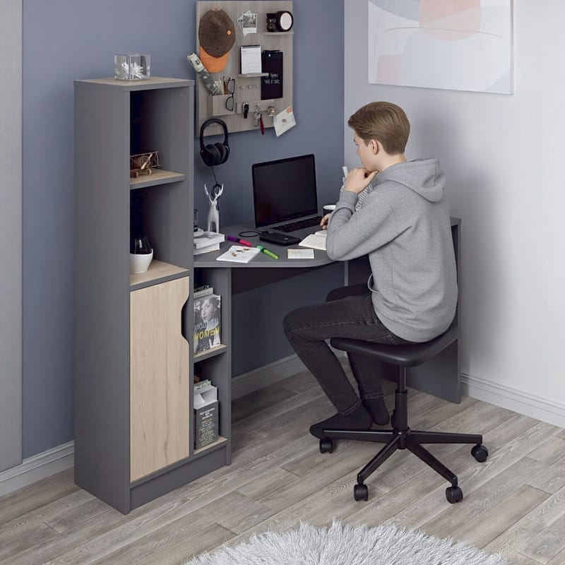 Kirjoituspöytä Kalune Design Viora (150 x 140 x 60 cm) Antrasiitinharmaa pähkinä - Antrasiitti/Pähkinä - Huonekalut - Pöytä & ruokailuryhmä - Työpöytä - Tietokonepöytä