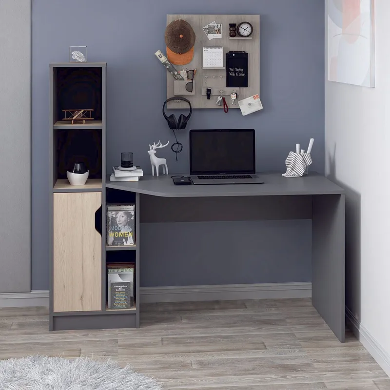 Kirjoituspöytä Kalune Design Viora (150 x 140 x 60 cm) Antrasiitinharmaa pähkinä - Antrasiitti/Pähkinä - Huonekalut - Pöytä & ruokailuryhmä - Työpöytä - Tietokonepöytä